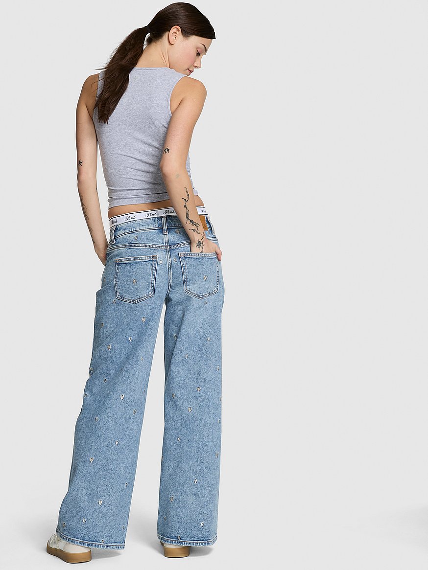 Buy Denim by PINK Mid-Rise Baggy Wide-Leg Jeans, Blue Stone