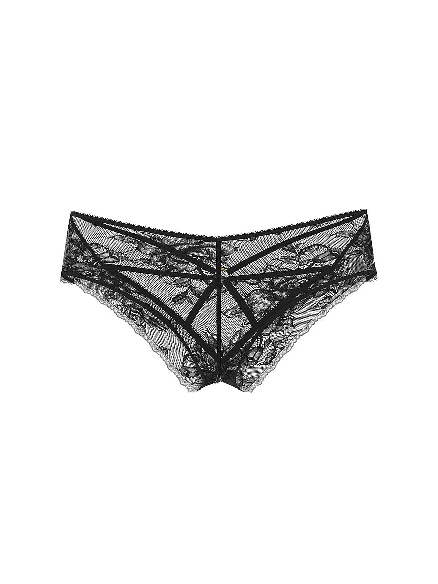 Buy Lace Strappy Hardware Open-Gusset Cheeky Panty, Black - Order
