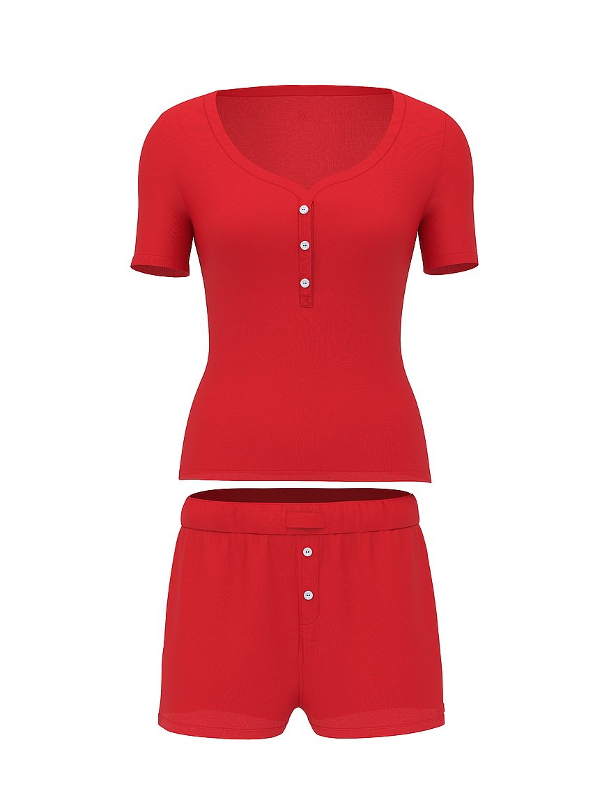 Buy SoSoft Modal™ Ribbed Henley Tee & Boxer Shorts Set, Red
