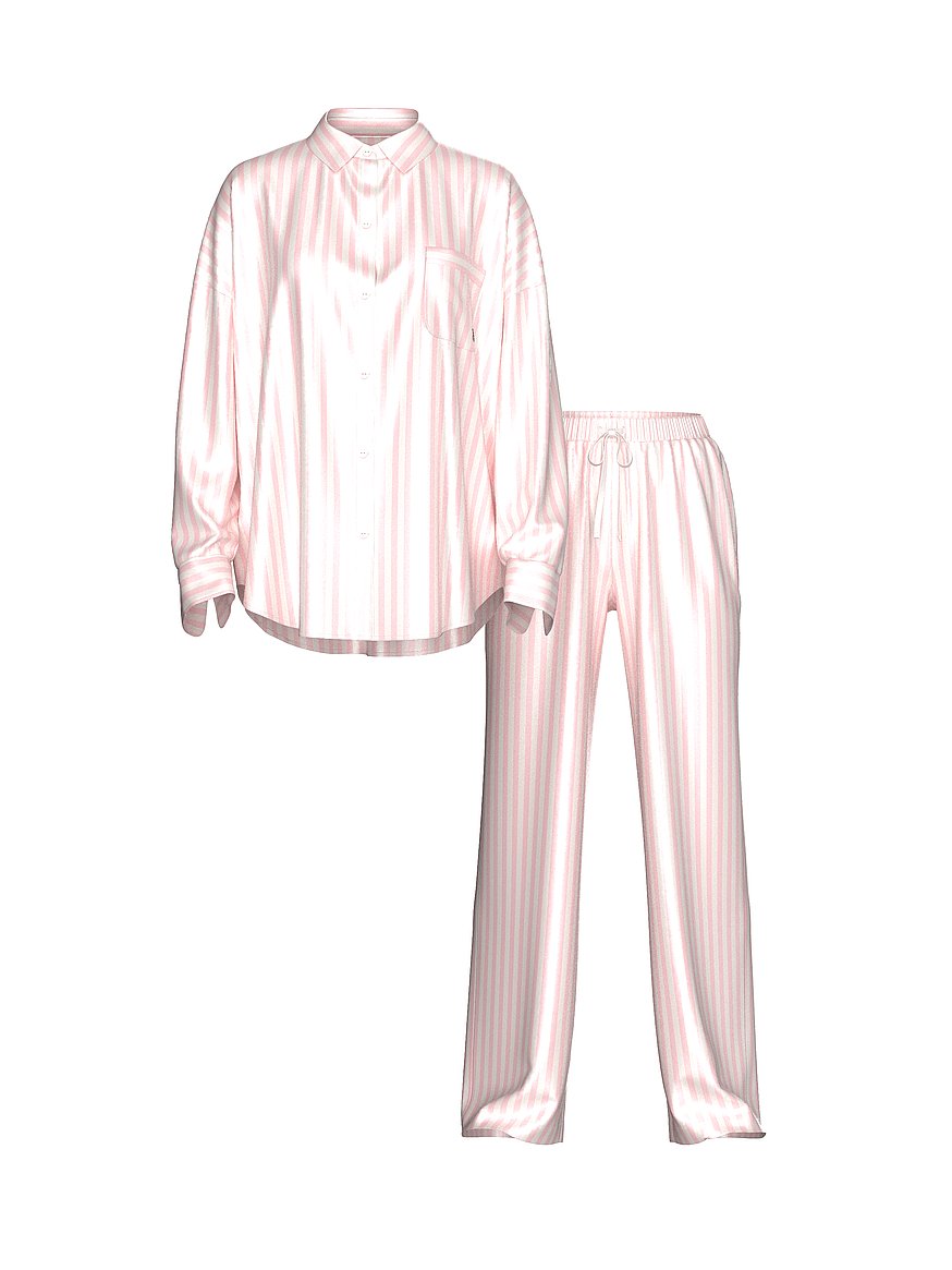 Glazed Satin Oversized Long Pajama Set