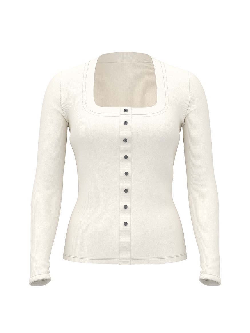 Vintage Ribbed Button-Down Long-Sleeve Tee