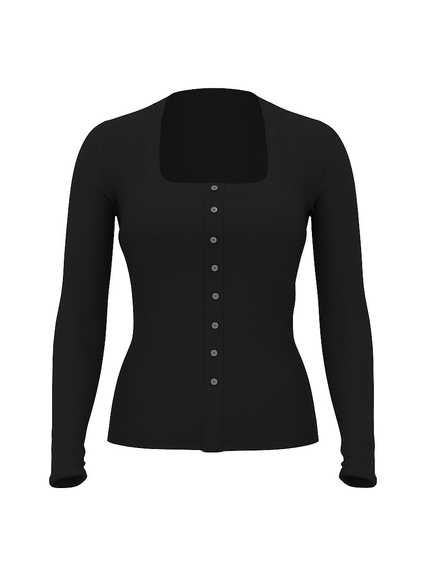 Vintage Ribbed Button-Down Long-Sleeve Tee