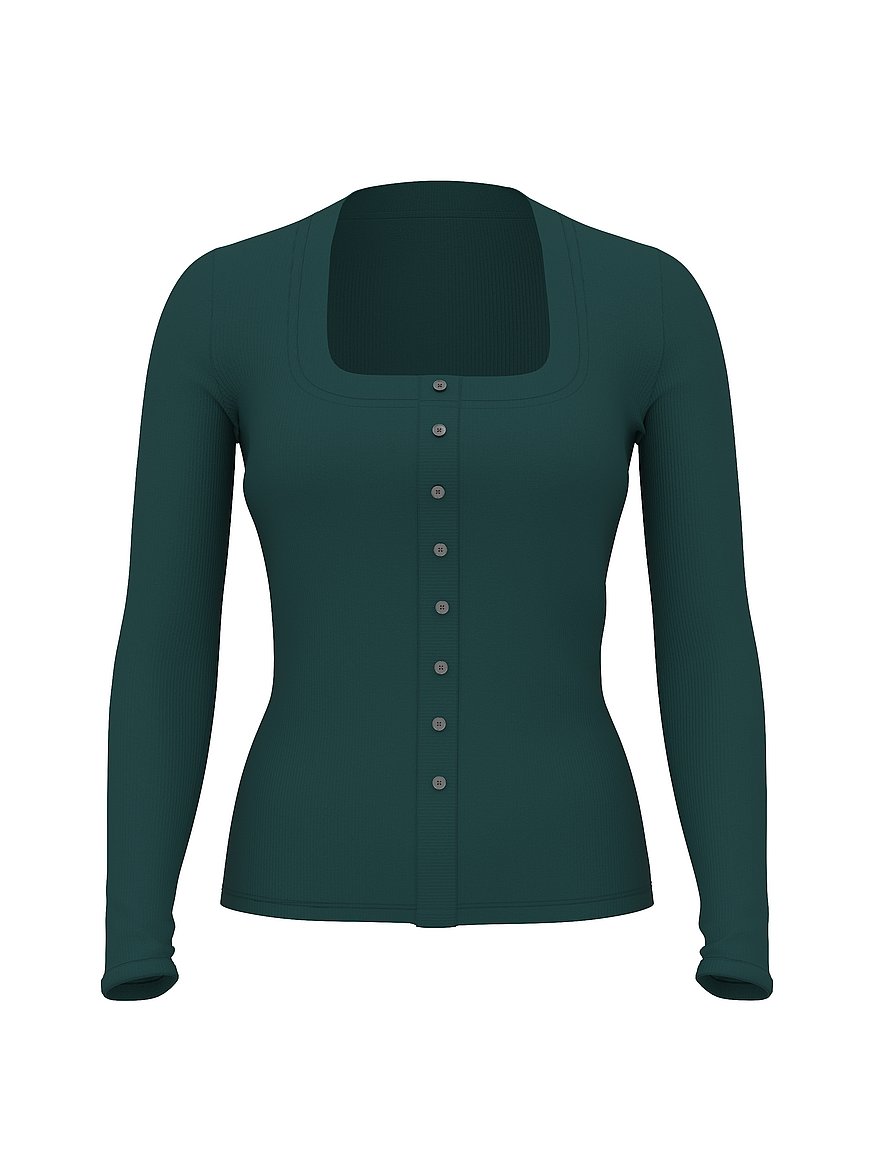 Vintage Ribbed Button-Down Long-Sleeve Tee