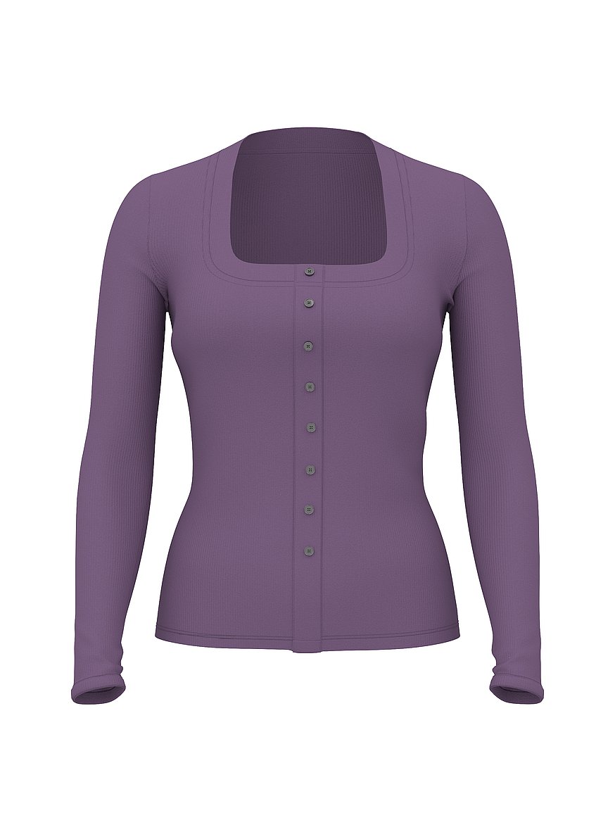 Vintage Ribbed Button-Down Long-Sleeve Tee