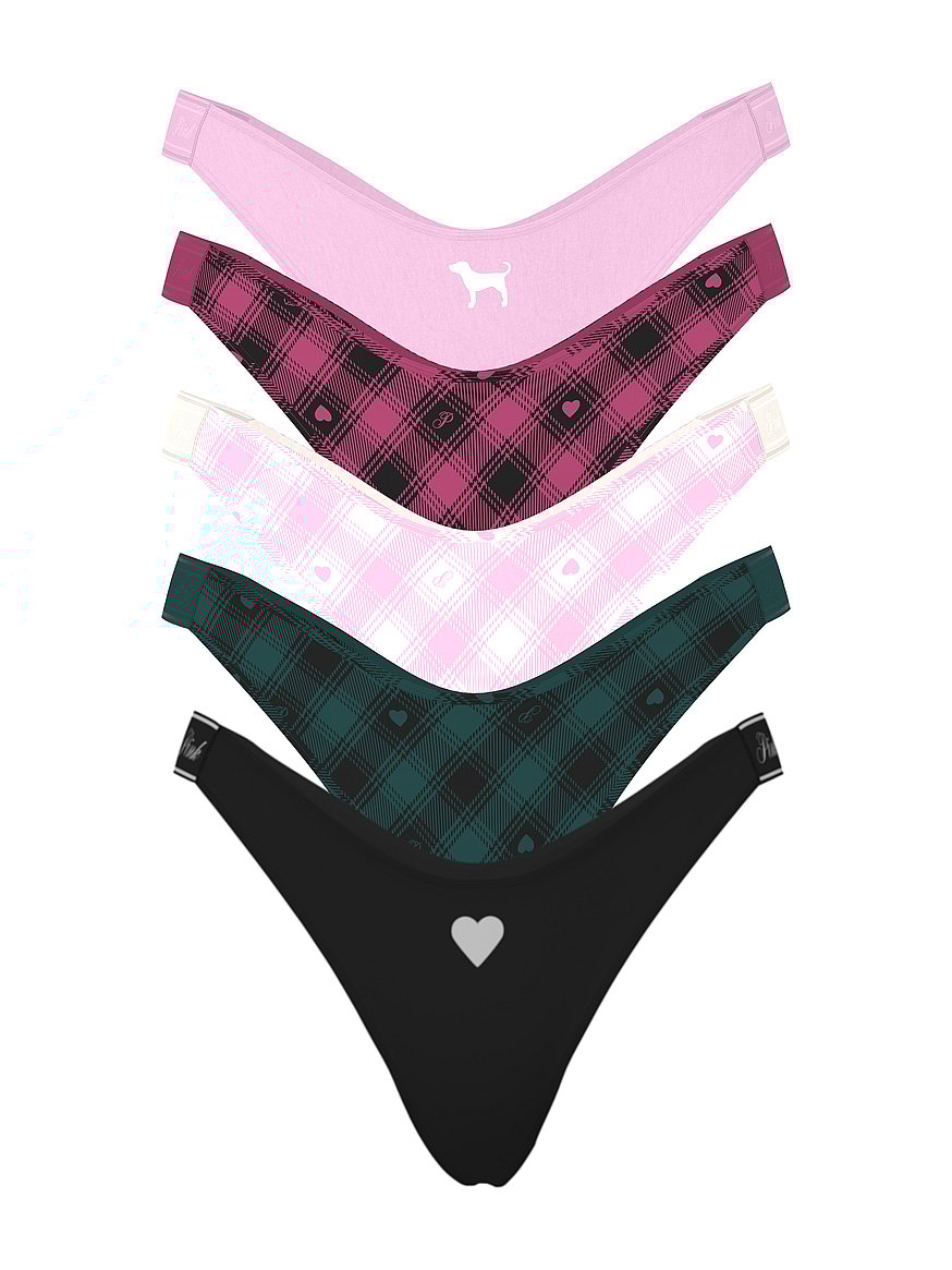 5-Pack Logo Cotton High-Leg Thong Panties