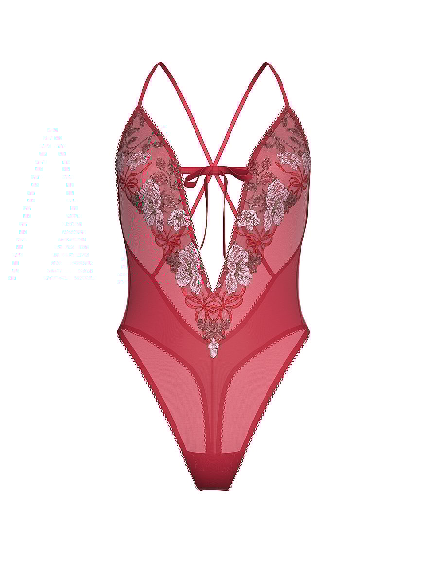 Beautiful Bows Embroidery Plunge Teddy