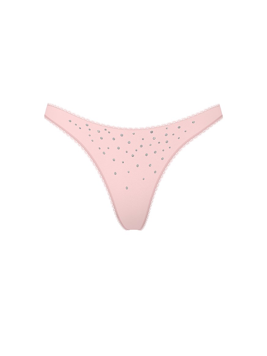 Stretch Cotton Sparkle High-Leg Scoop Thong Panty