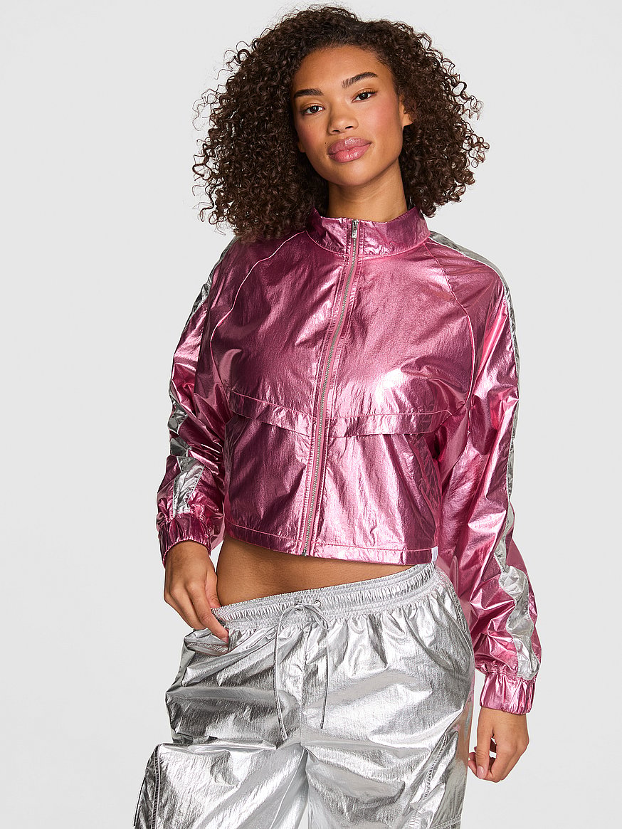 Buy Metallic Cropped Jacket, Pink Metallic - Order Hoodies