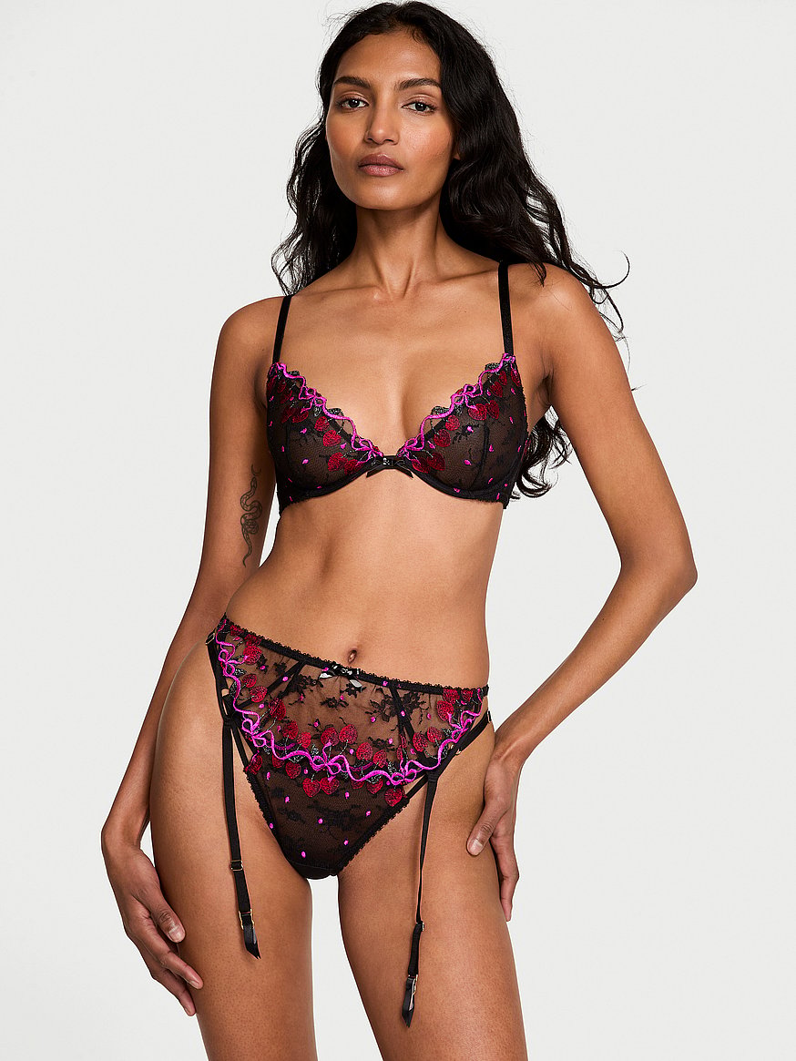 Buy Cherry Pop Embroidery Garter Belt, Black Cherry Pop - Order Garters  online