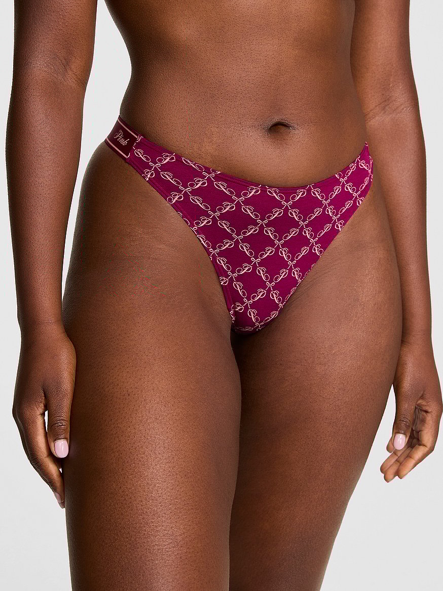 Logo Cotton Shine High-Leg Thong Panty