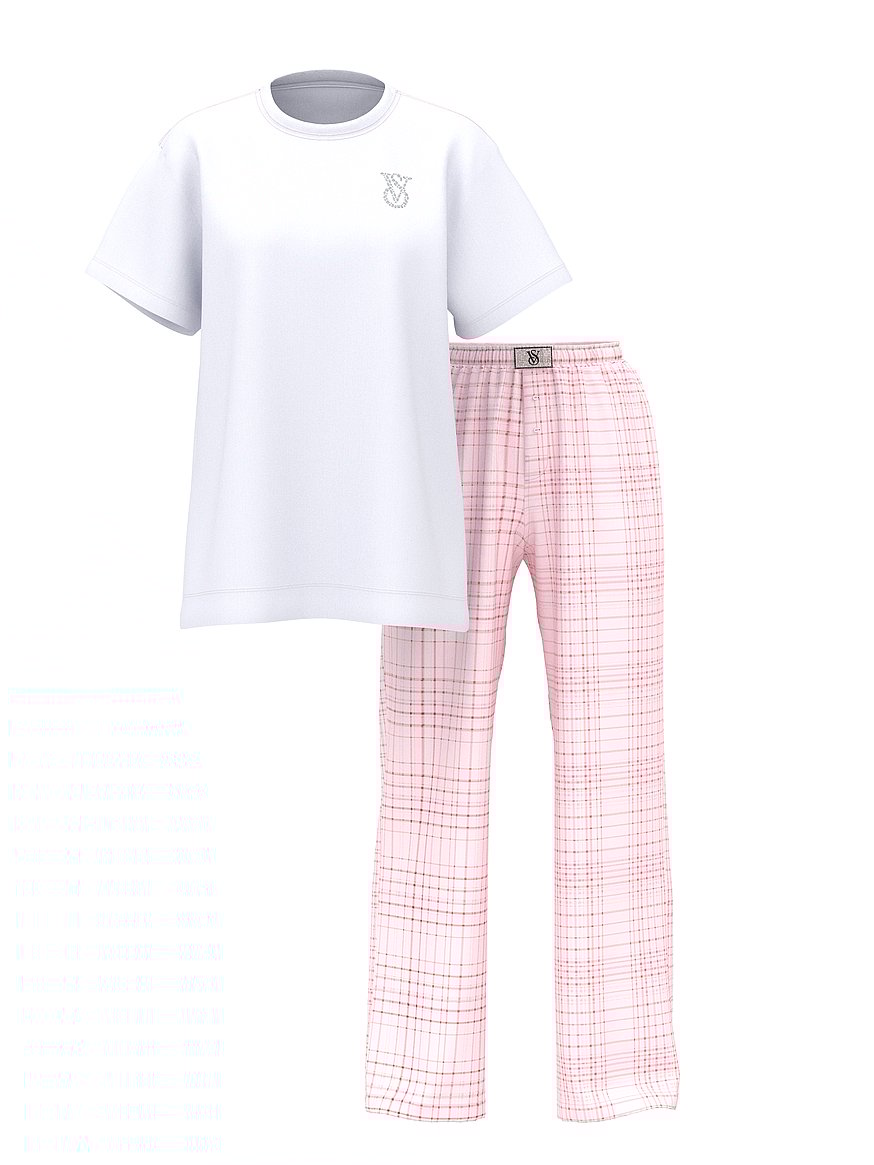 Flannel Short-Sleeve Long Tee-Jama Set