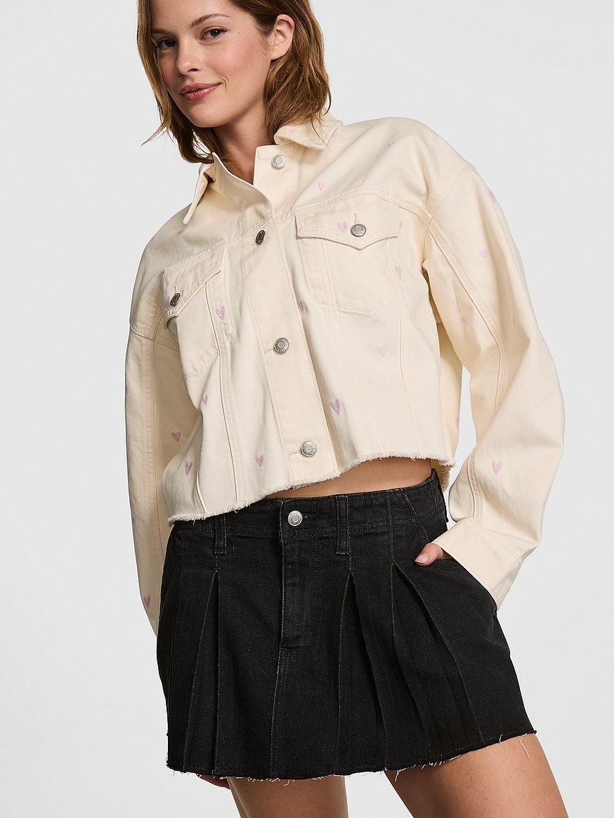 Buy Denim by PINK Cutoﬀ Shacket, Winter White Hearts - Order