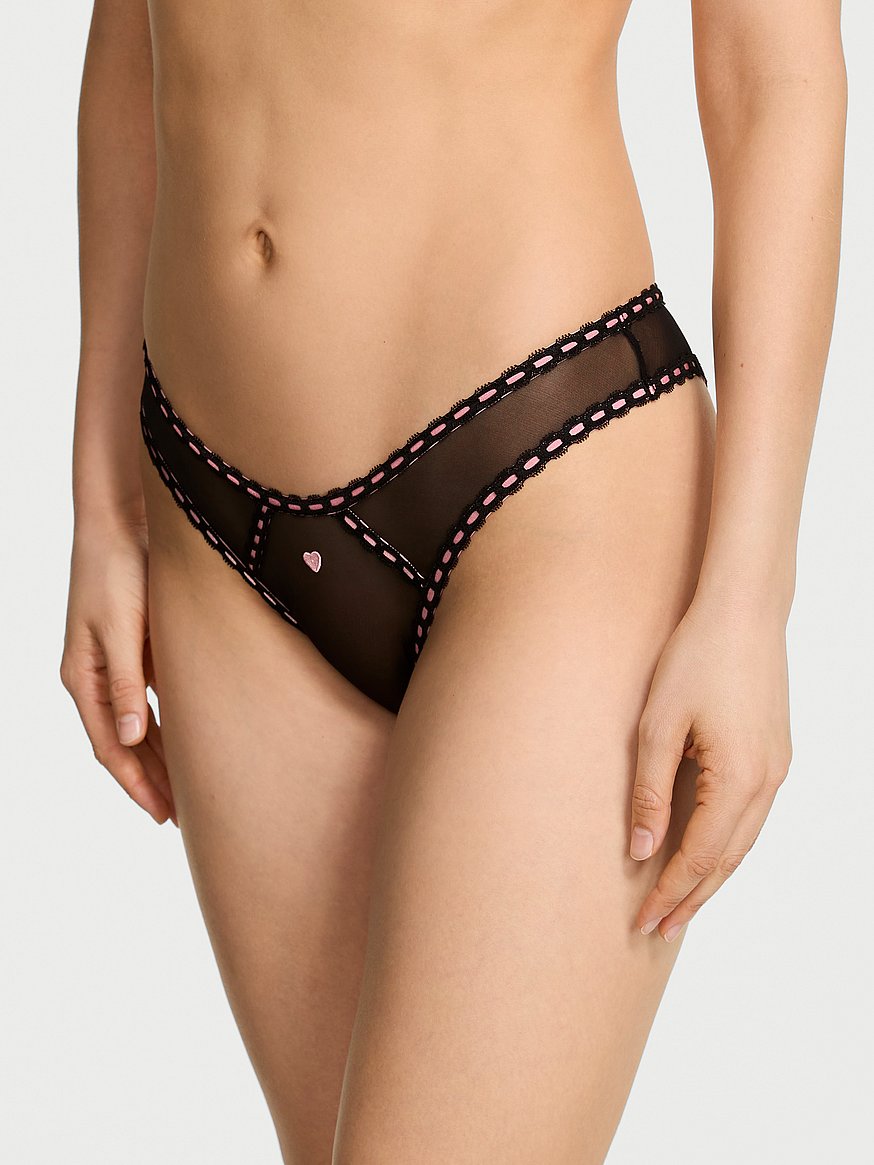 Buy Sheer Ribbon Slot Open-Back Brazilian Panty, Black - Order Brazilian  online