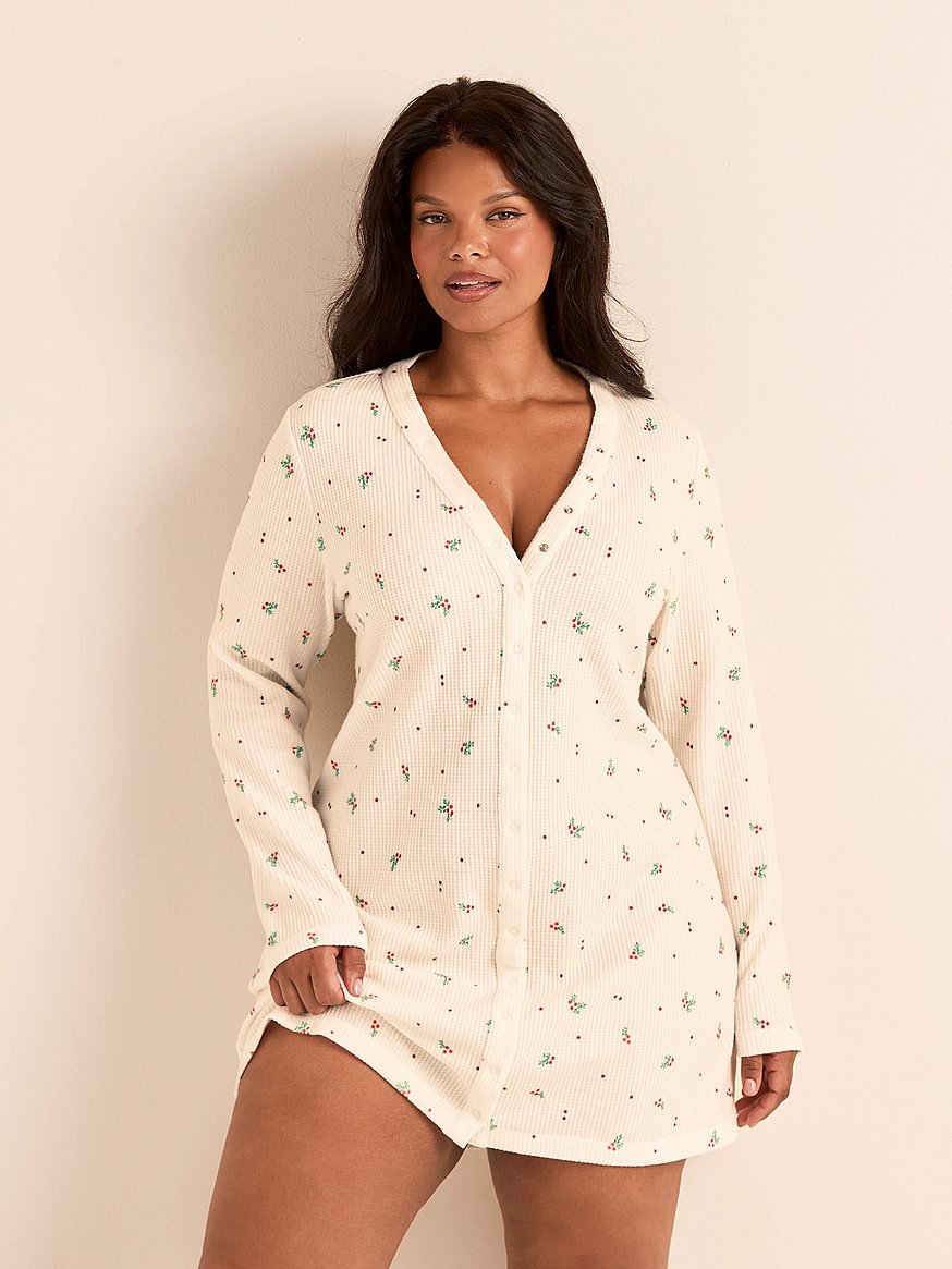 white christmas dresses Twinkle Trees Button Up Christmas Sleep Dress– Monogram Market main image 0