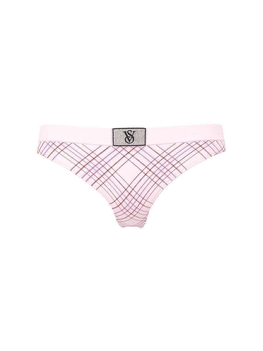 Logo Cotton Shine Patch Velvet Thong Panty