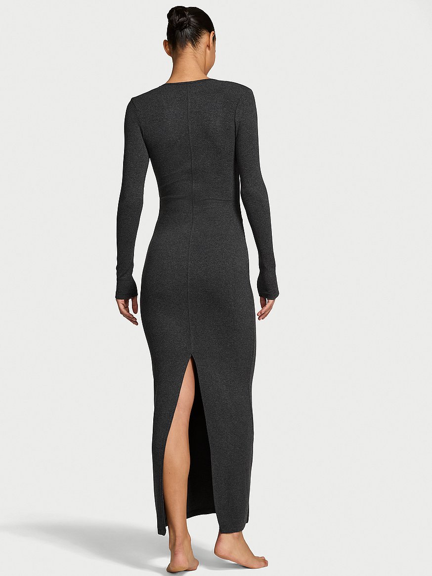 Buy SoSoft™ Modal Ribbed Deep-V Long-Sleeve Maxi Dress, Heather