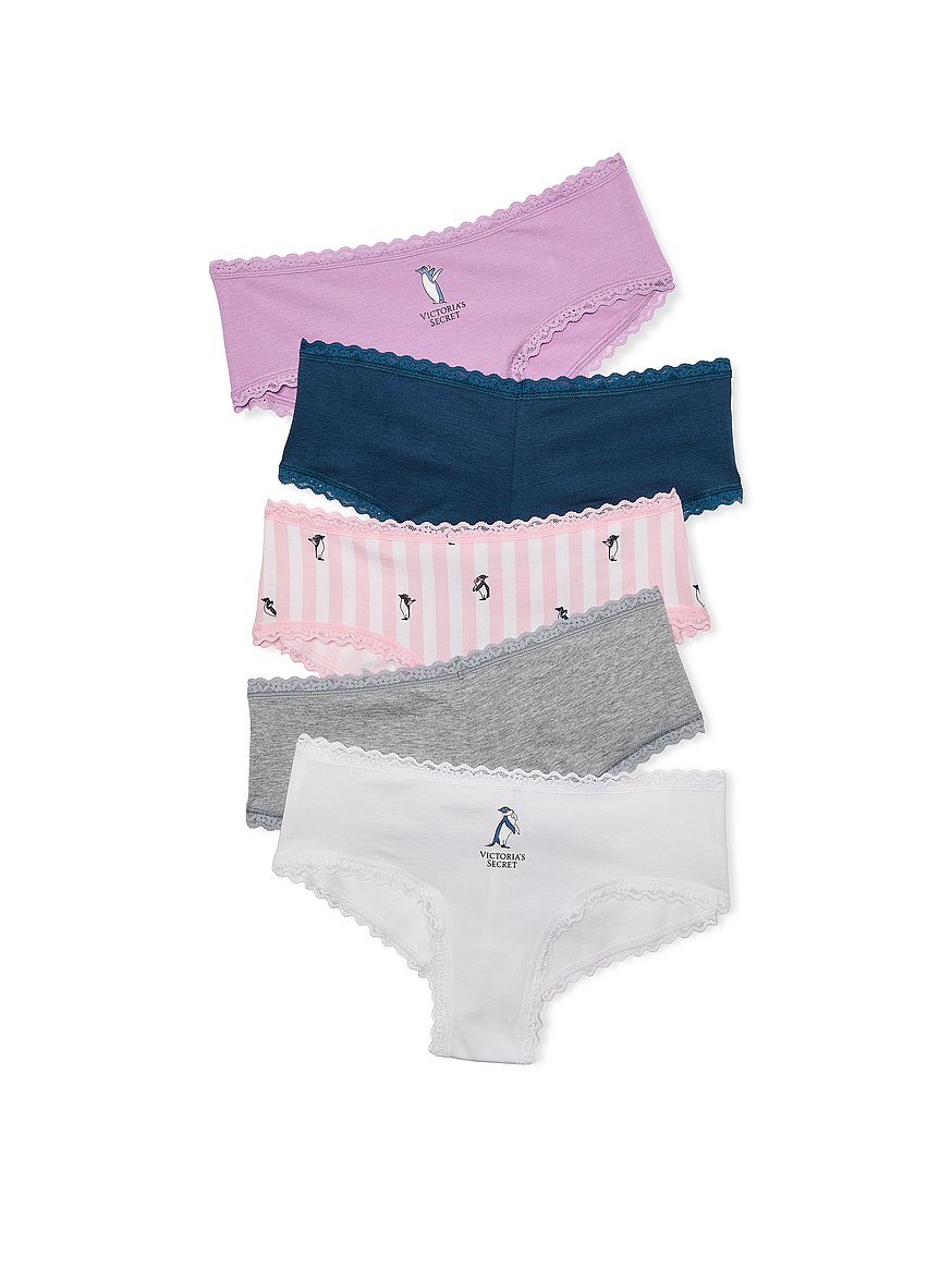 5-Pack Cotton Lace-Trim Cheeky Panties