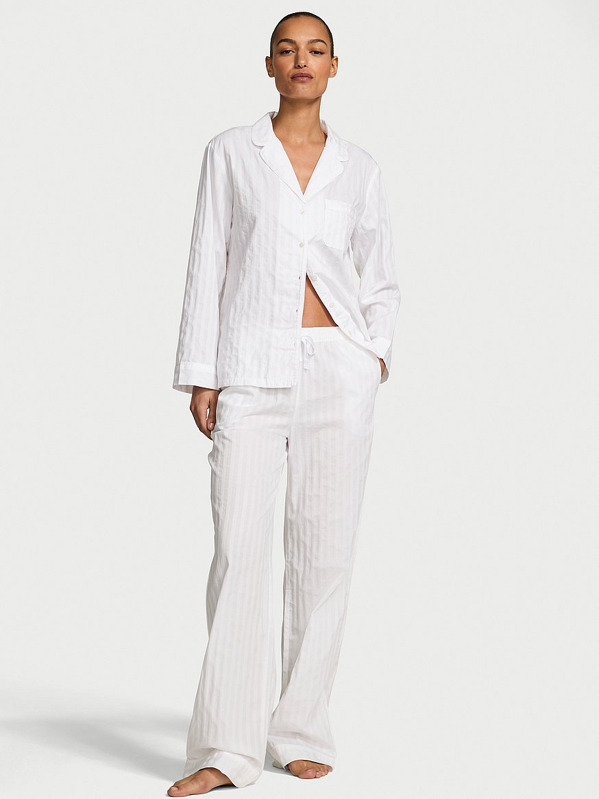 Buy Heritage Cotton Shadow Stripe Long Pajama Set, Vs White Shadow
