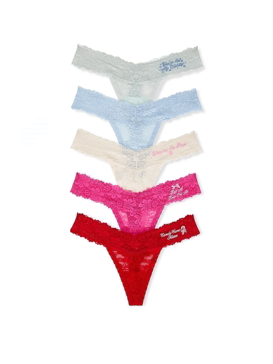 PINK x LoveShackFancy Holiday Notes 5-Pack Thong Panties
