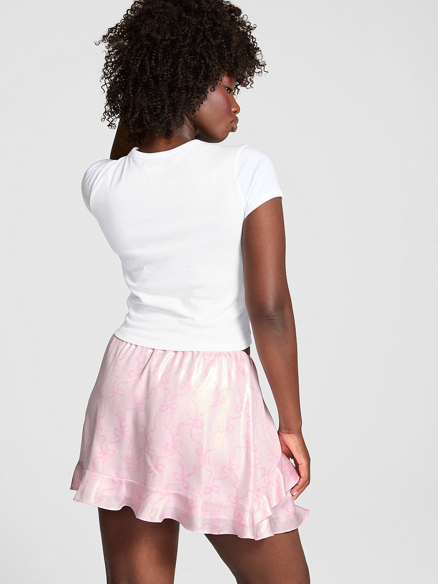 PINK x LoveShackFancy Satin Ruﬄe Mini Skirt