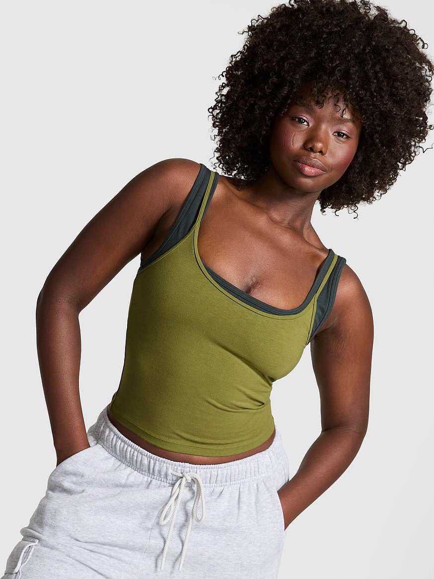 トップス PERVERZE 24SS Double Strap Tank Top Buy All-Day Cotton™ Double Up Tank, Lizard Green With Mineral