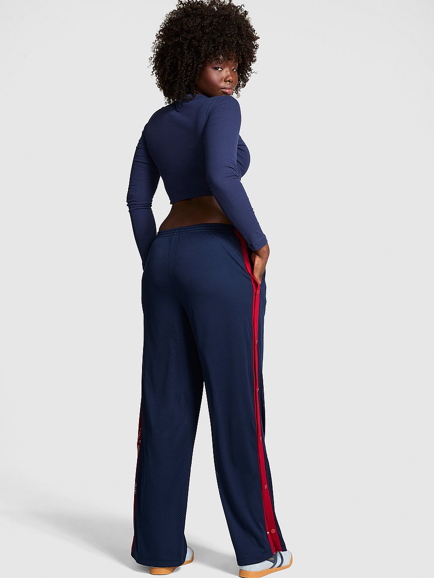 Buy Mesh Wide-Leg Pants, Noir Navy - Order Bottoms online - PINK US