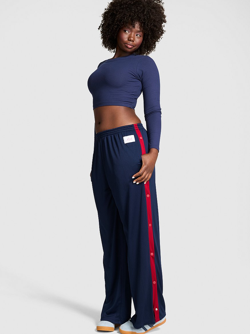 Buy Mesh Wide-Leg Pants, Noir Navy - Order Bottoms online - PINK US