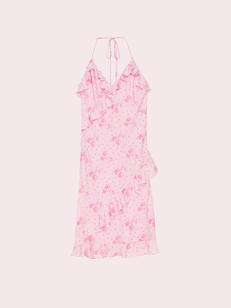 PINK x LoveShackFancy Satin Ruffle Maxi Dress