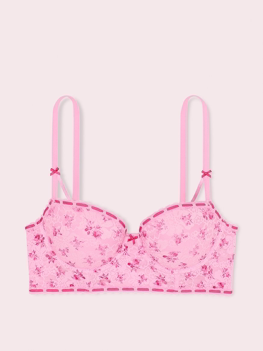PINK x LoveShackFancy Floral Longline Push-Up Balconette Bra