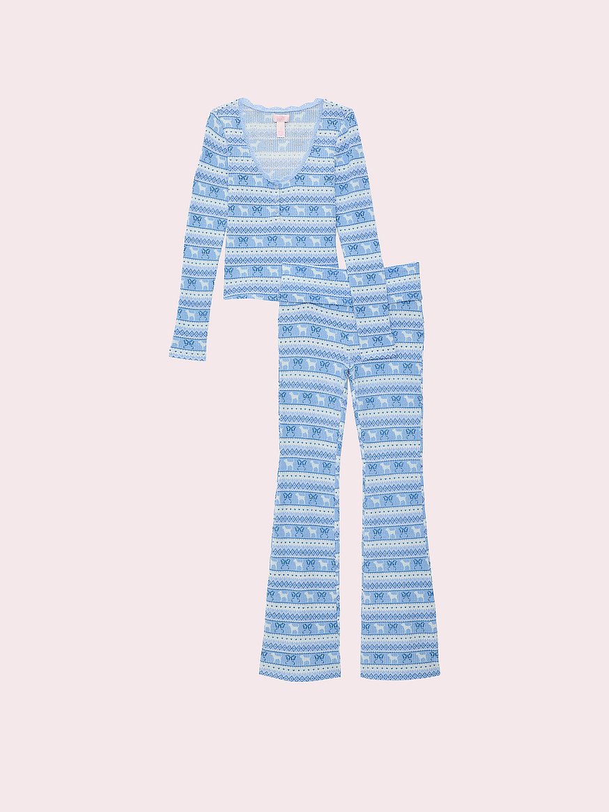 PINK x LoveShackFancy Waﬄe Long Pajama Set