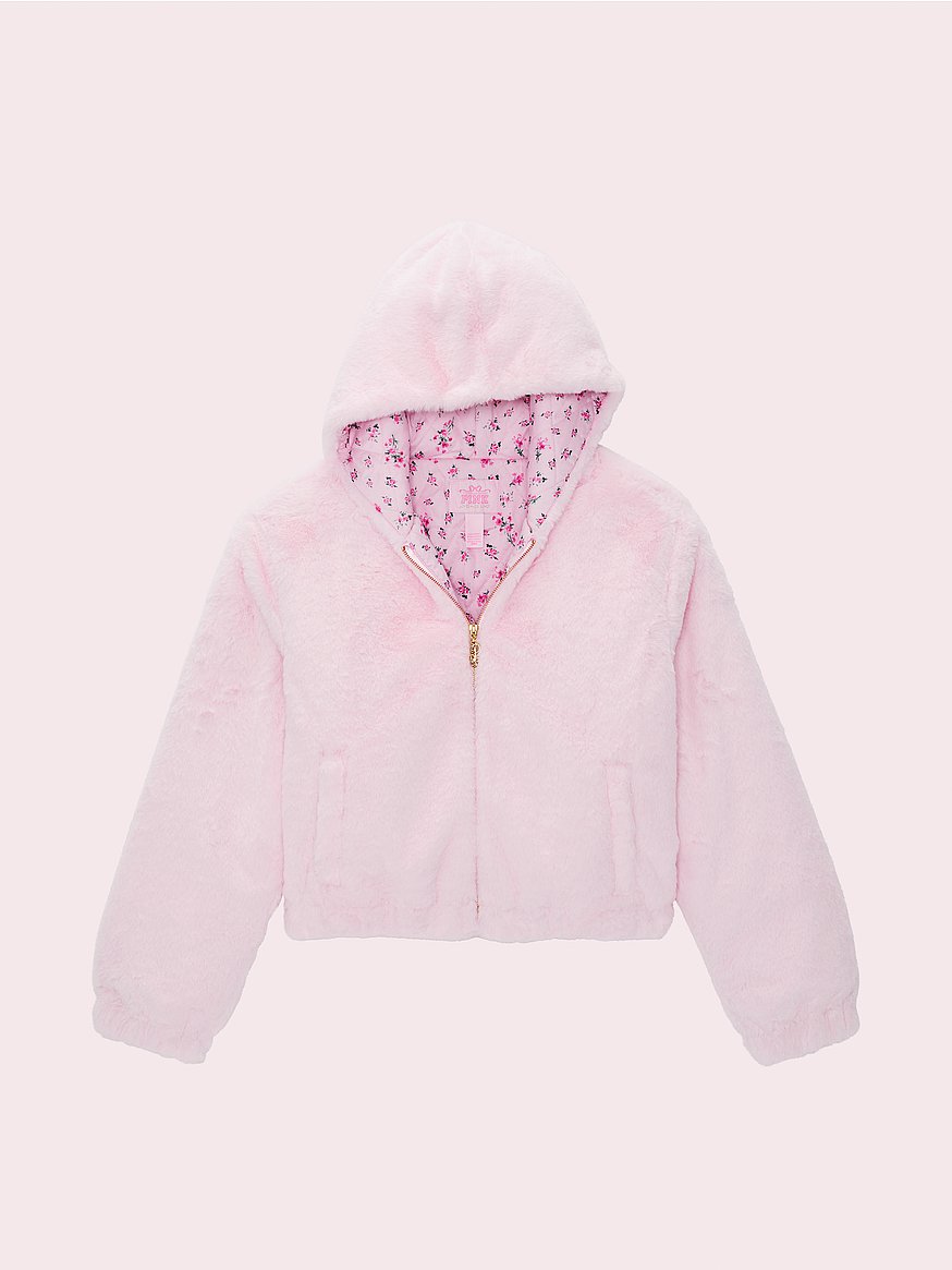 PINK x LoveShackFancy Faux-Fur Cropped Bomber Jacket