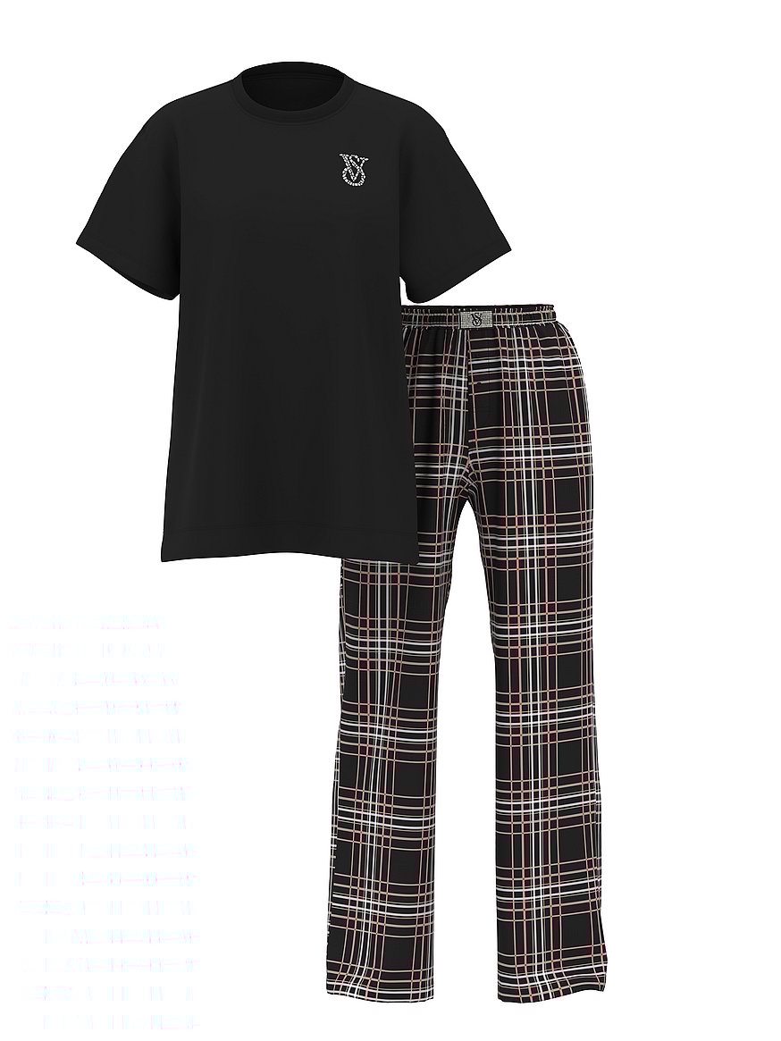 Flannel Short-Sleeve Long Tee-Jama Set