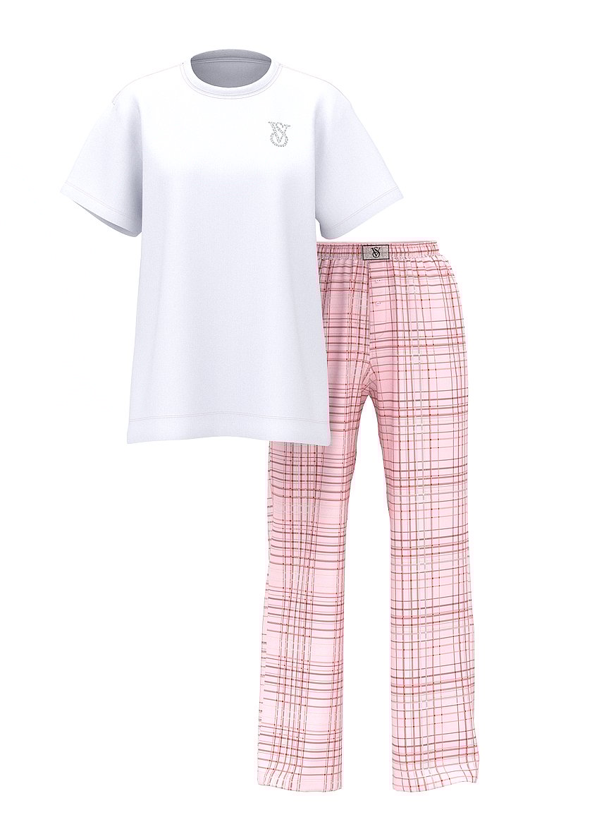 Flannel Short-Sleeve Long Tee-Jama Set
