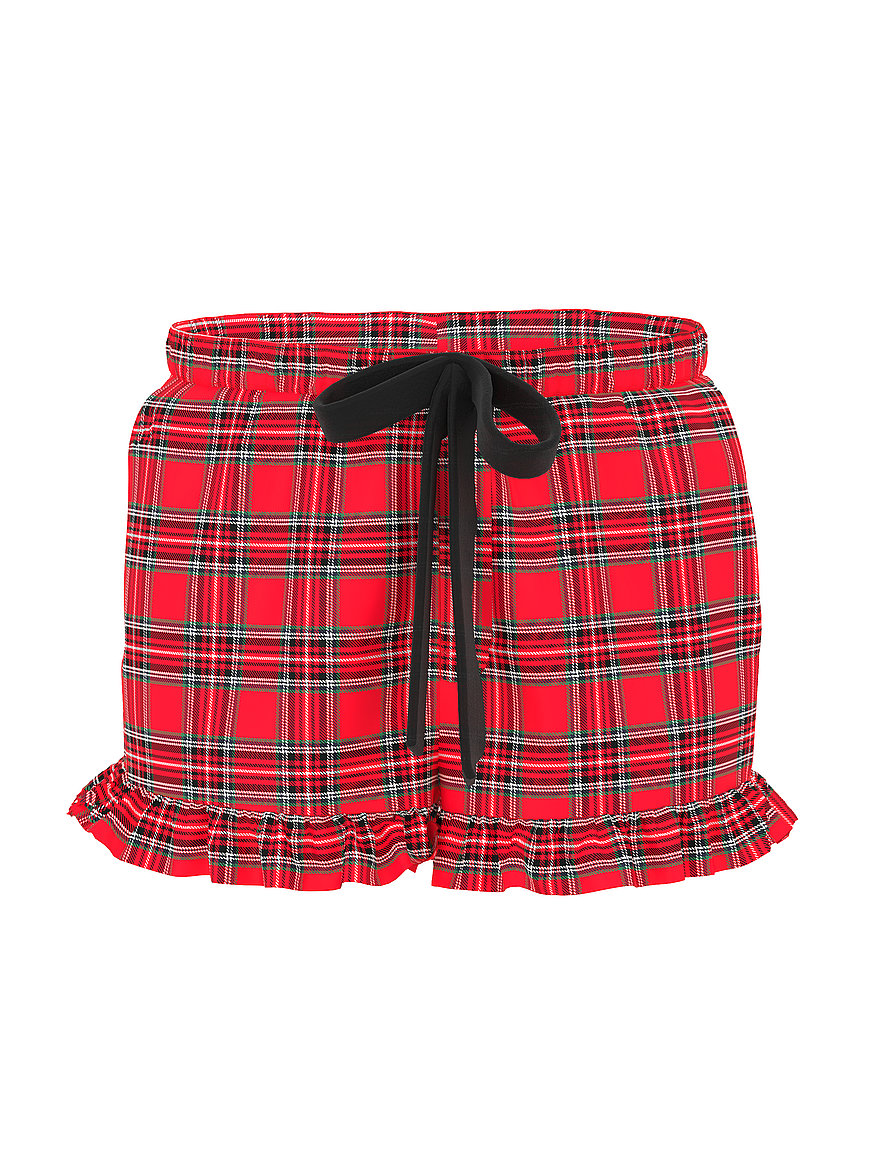 Flannel Boxy Ruﬄed Pajama Shorts