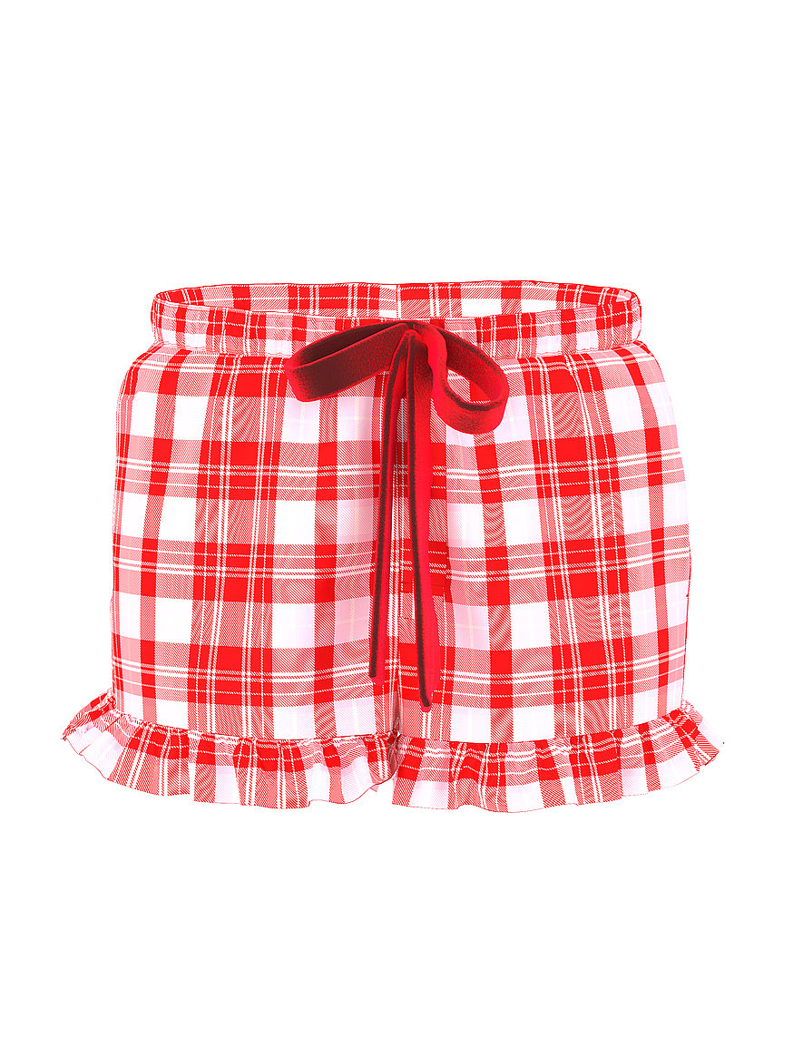 Flannel Boxy Ruﬄed Pajama Shorts