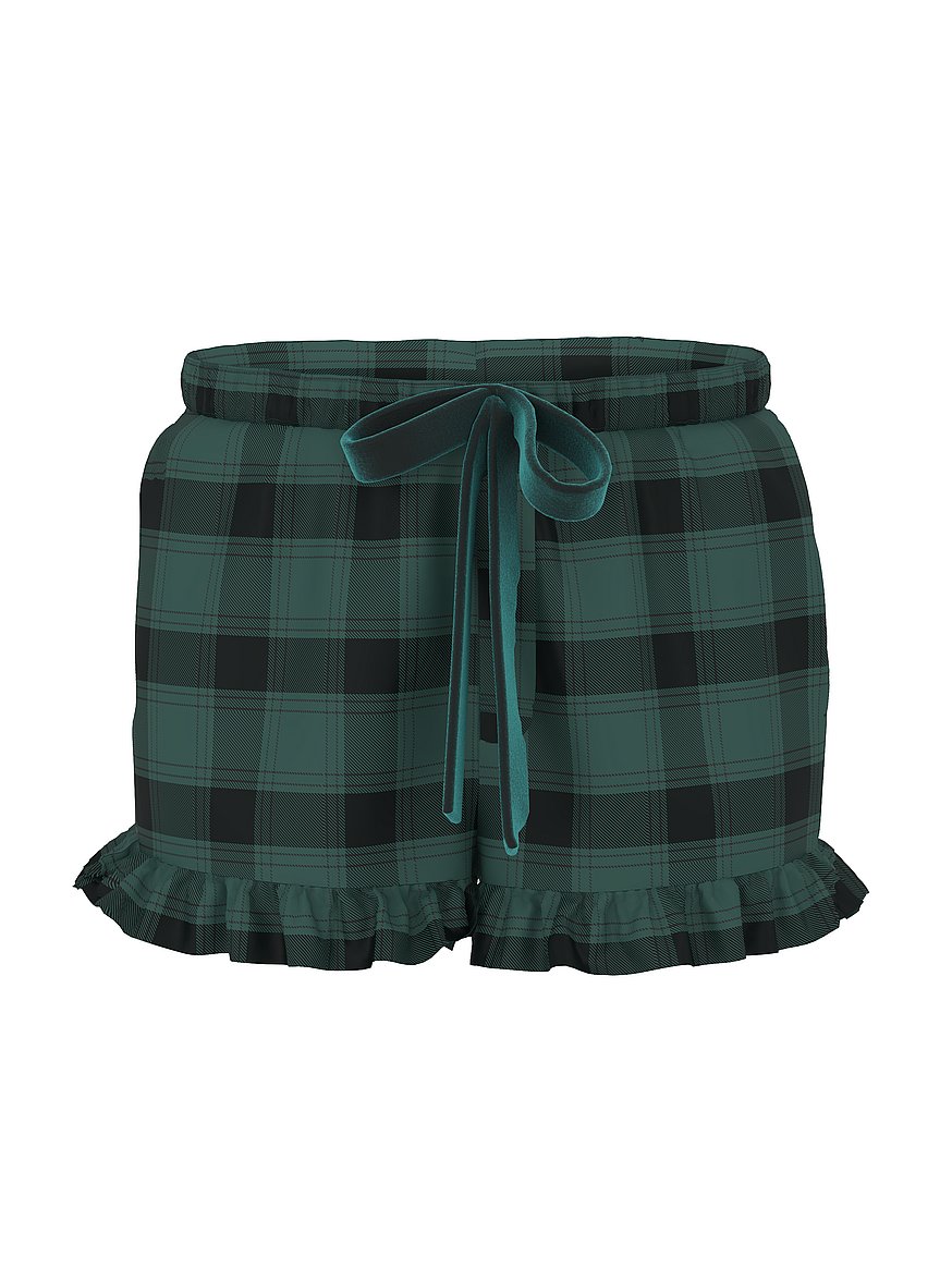 Flannel Boxy Ruﬄed Pajama Shorts
