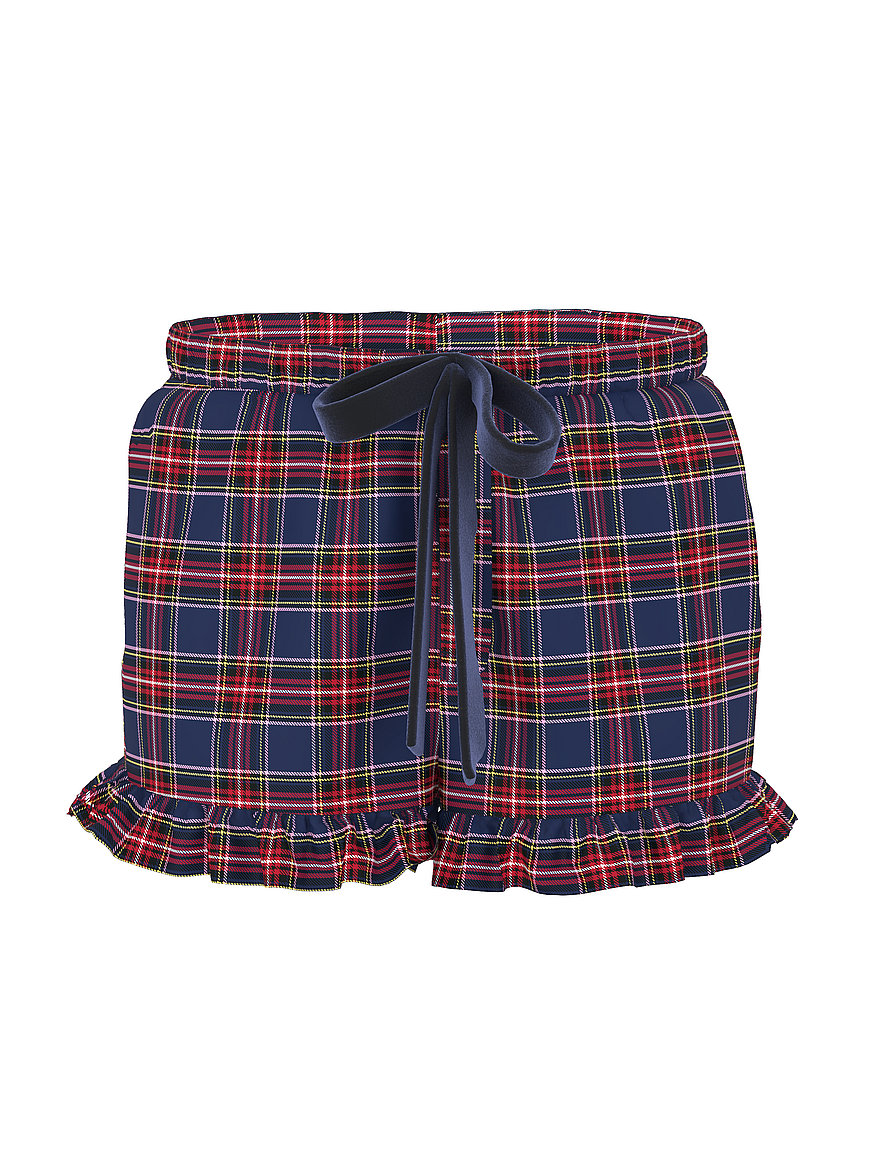 Flannel Boxy Ruﬄed Pajama Shorts
