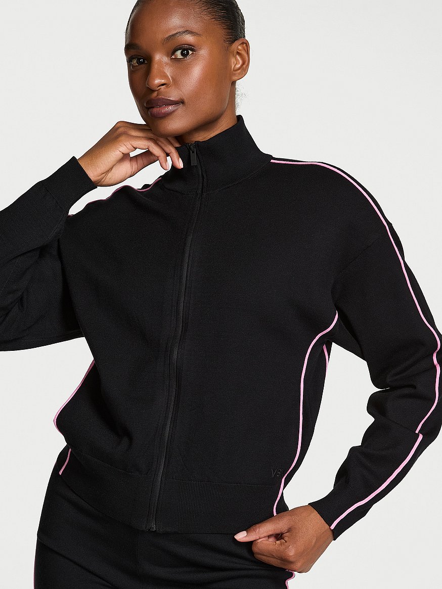 新品未使用 セントセシリア ボーダーニット スクエア × Vネック フリー Buy Tipped Knit Full-Zip Sweater, Black & Pink - Order Hoodies