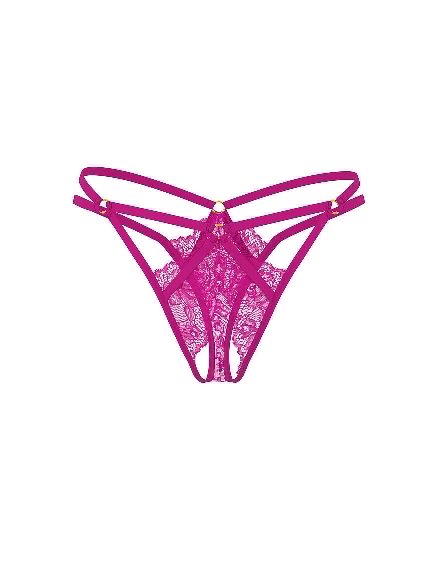 Lace Strappy Hardware Crotchless Thong Panty