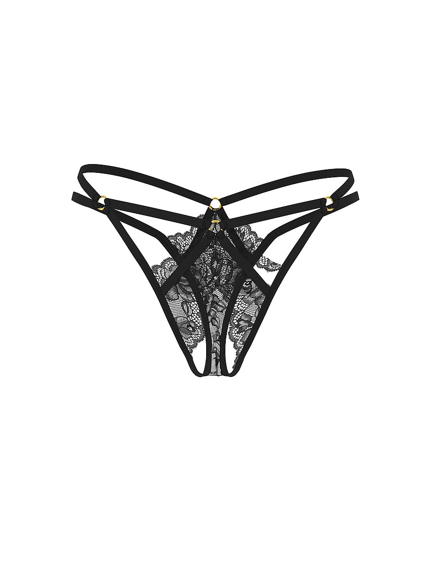Lace Strappy Hardware Crotchless Thong Panty
