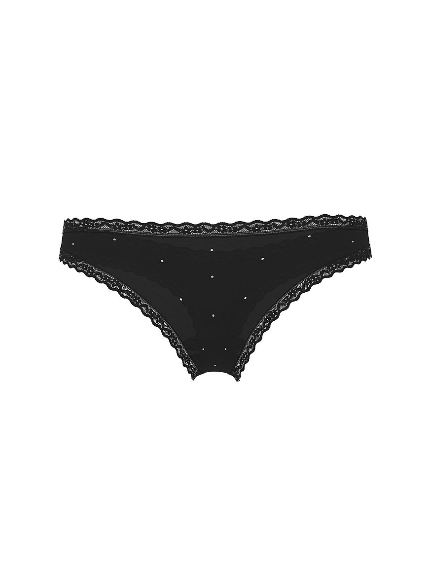 Cotton Lace-Trim Sparkle Thong Panty