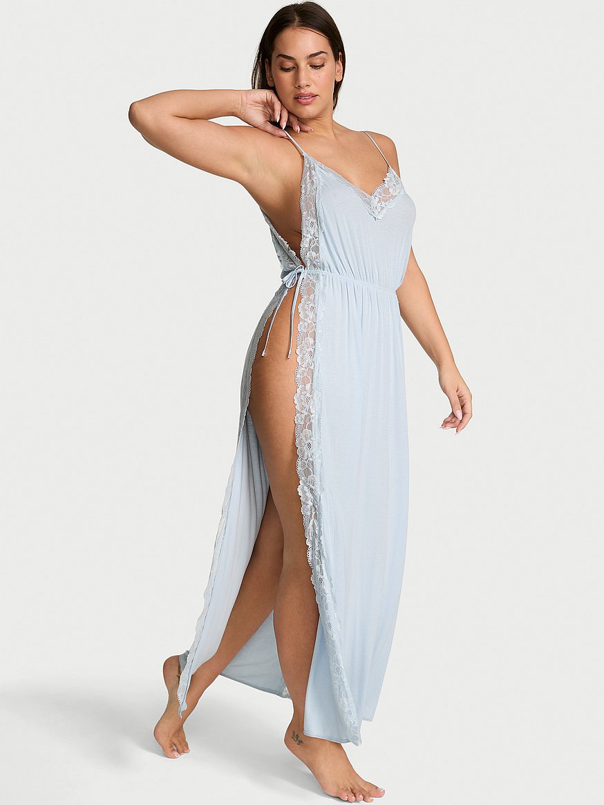 SoSoft™ Modal Ribbed Lace-Trim Long Slip Dress