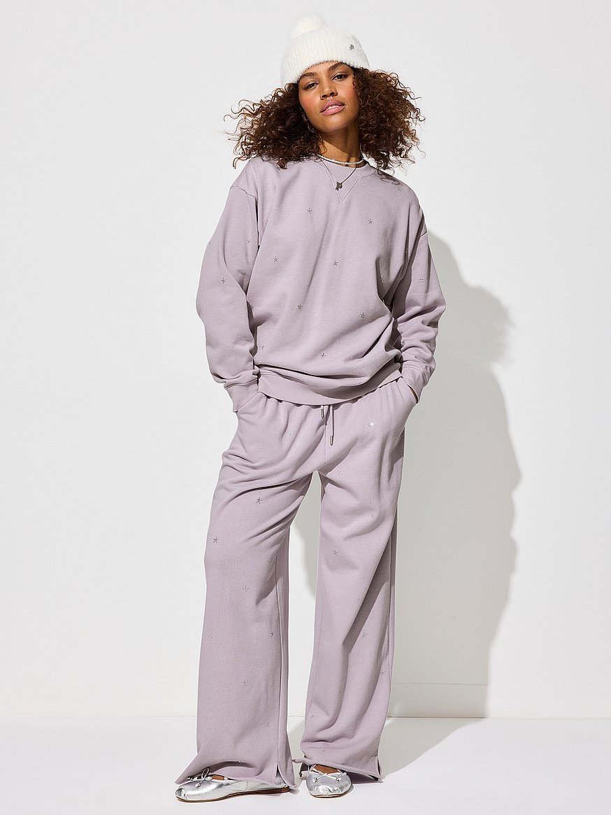 Ivy Fleece Wide-Leg Split-Hem Sweatpants