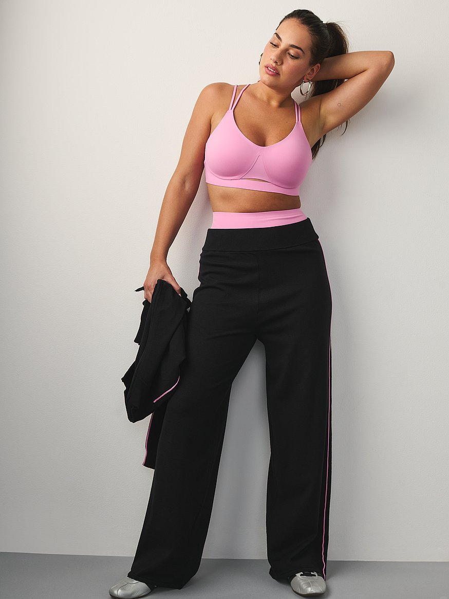 Buy Tipped Knit Wide-Leg Sweater Pant, Black & Pink - Order