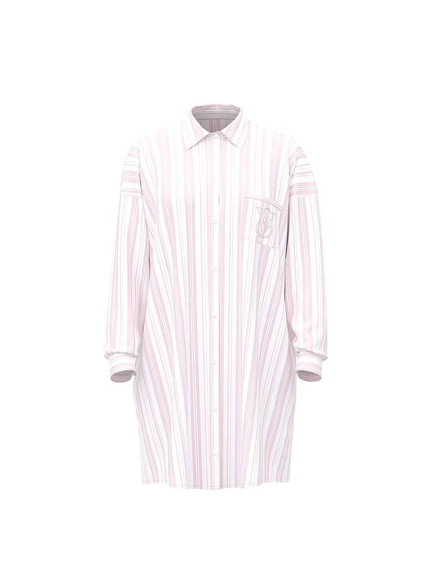 Modal-Cotton Button-Front Sleepshirt
