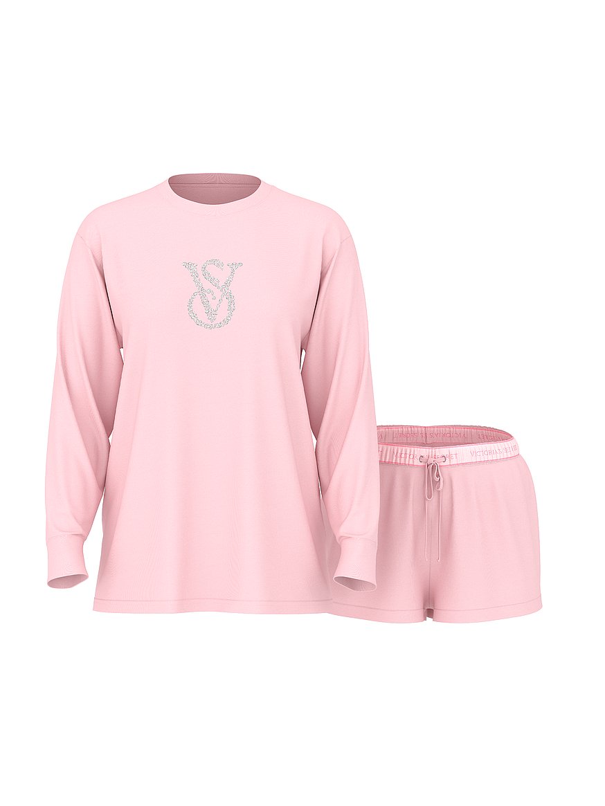 100% Cotton Shine Long-Sleeve Short Pajama Set