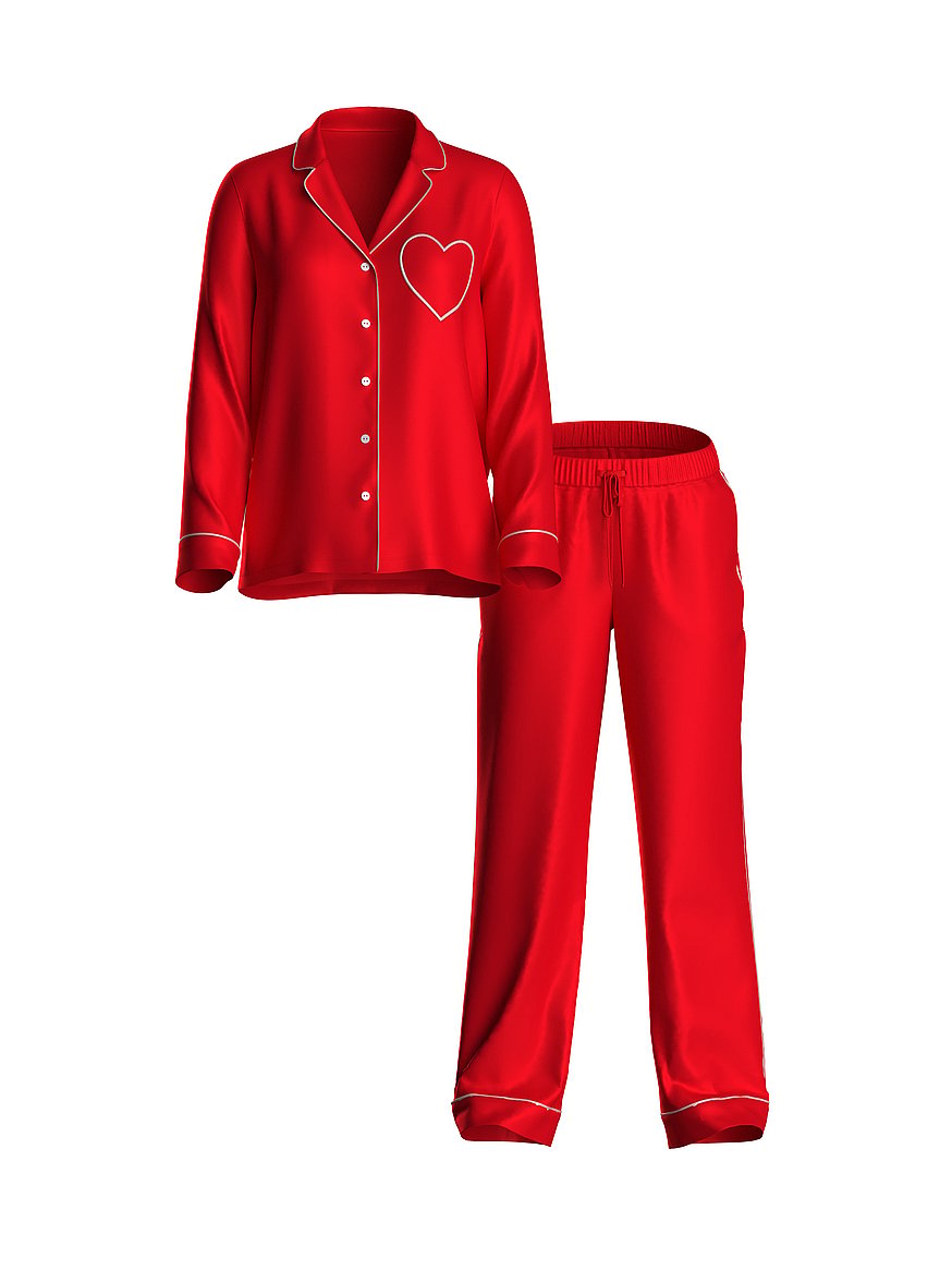 Buy Signature Satin Heart Long Pajama Set, Bright Vermillion W