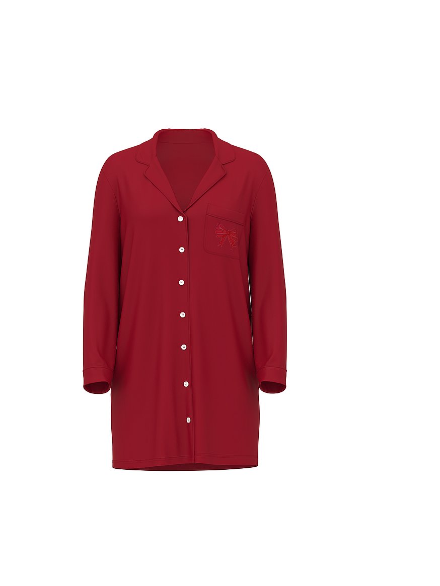 Modal Soft Bow Button-Front Sleepshirt
