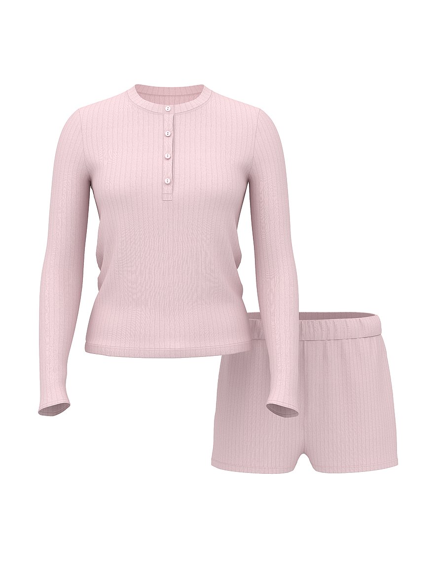 Modal Wide-Rib Long-Sleeve Short Lounge Set
