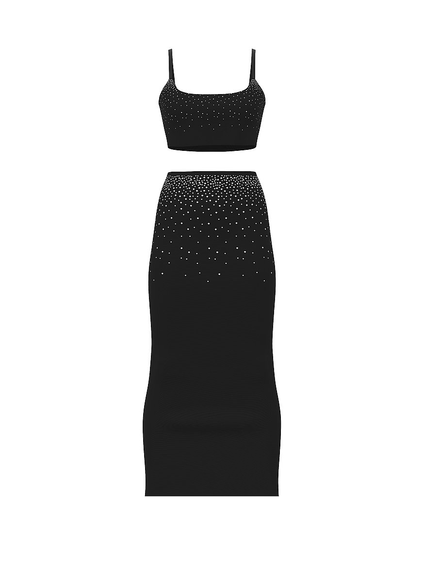 Sparkle Crystal Sheer Bralette & Maxi Skirt Set